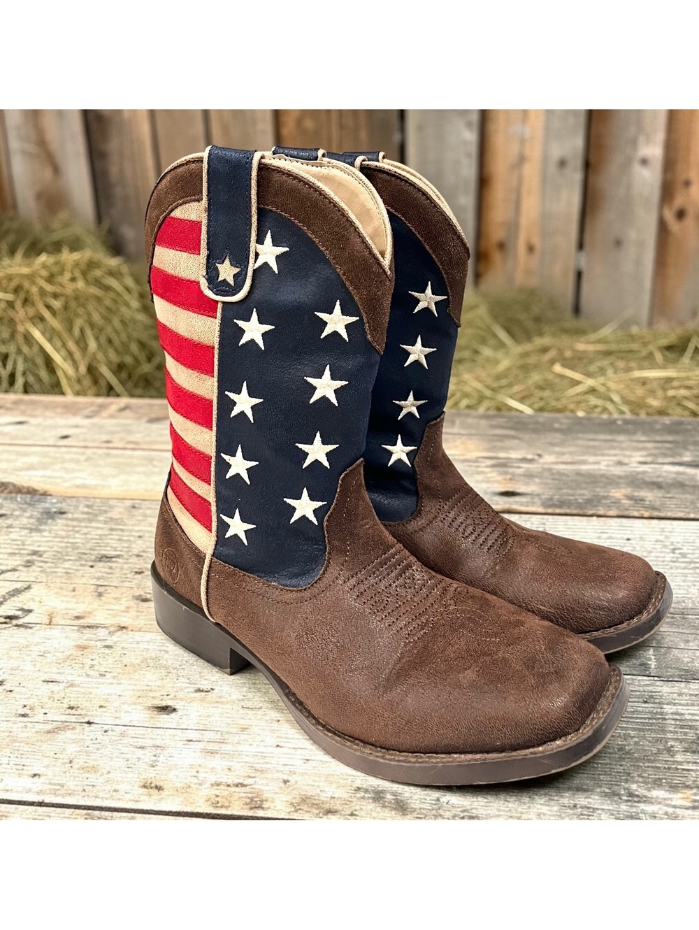Roper American Patriot Mens 7.5 R Cowboy Boots Stars Stripes Flag Western